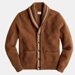 J. Crew Textured Knit Rugged Merino Wool Shawl Striped Trim Cardigan NWOT